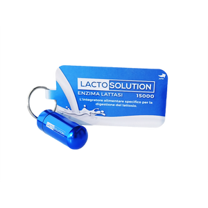 Lactosolution 15000 FCC - 15 Compresse - Portachiavi Portapillole Blu - Integratore di Enzima Lattasi